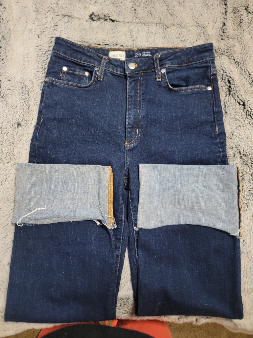 Anthropologie Pilcro The Scotty Cuffed High-Rise Straight-Leg Jeans Size 29 Dark